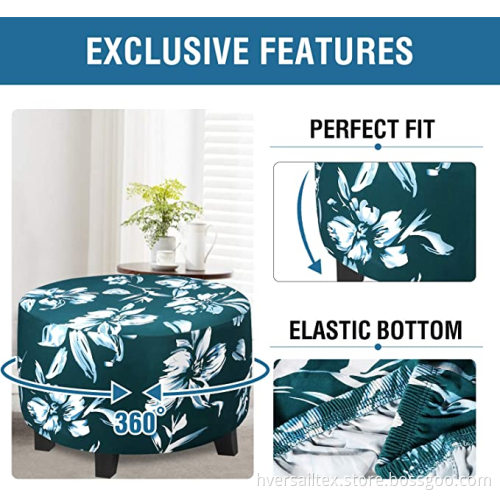 Round Floral Spandex Ottoman Covers Slipcover